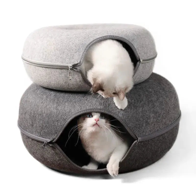 Túnel acogedor para gatos en forma de dona