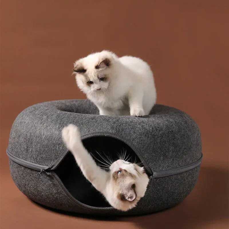 Túnel acogedor para gatos en forma de dona