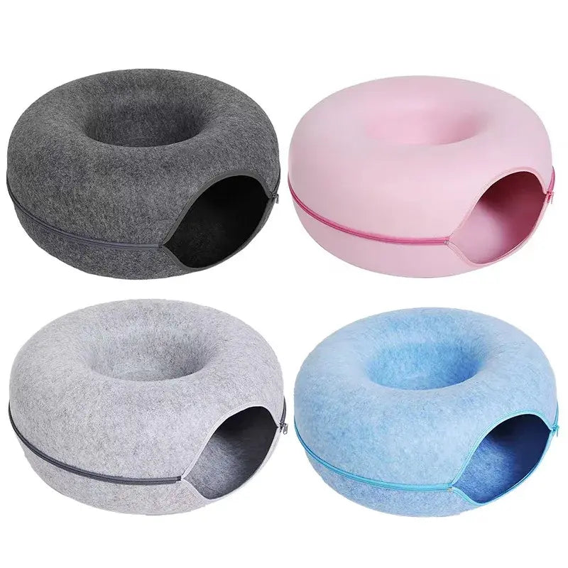 Túnel acogedor para gatos en forma de dona