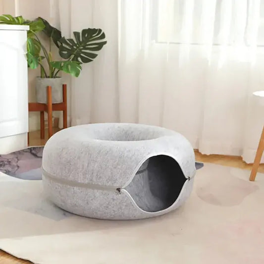 Túnel acogedor para gatos en forma de dona