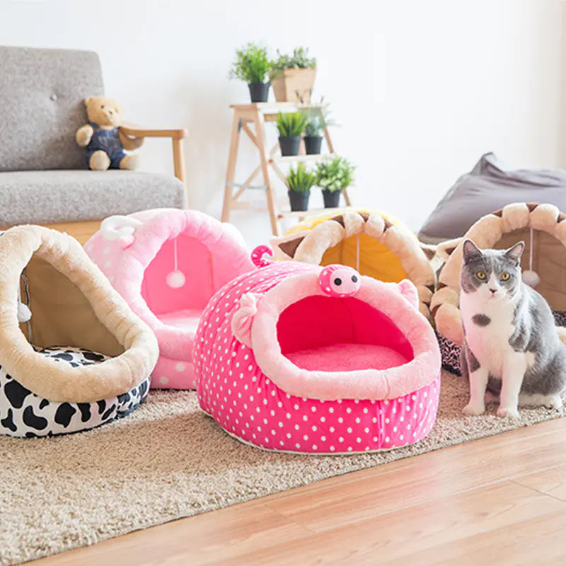 Cozy Cartoon Nook Pet Bed for Dogs and Cats