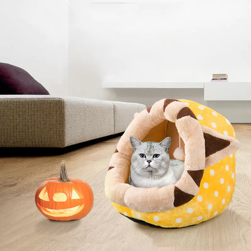 Cozy Cartoon Nook Pet Bed for Dogs and Cats